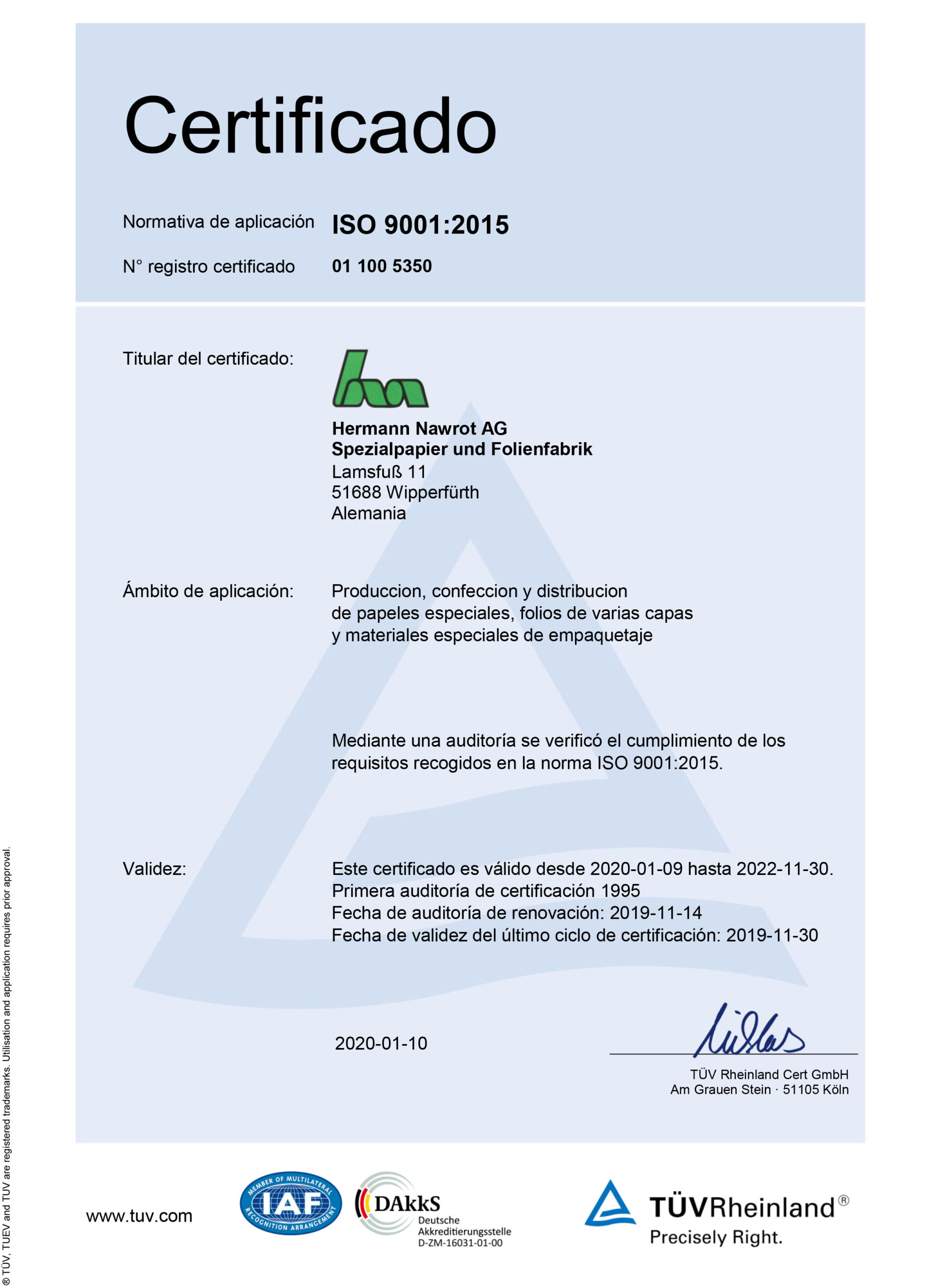 Downloads Certificado ISO 9001 ES Nawrot AG